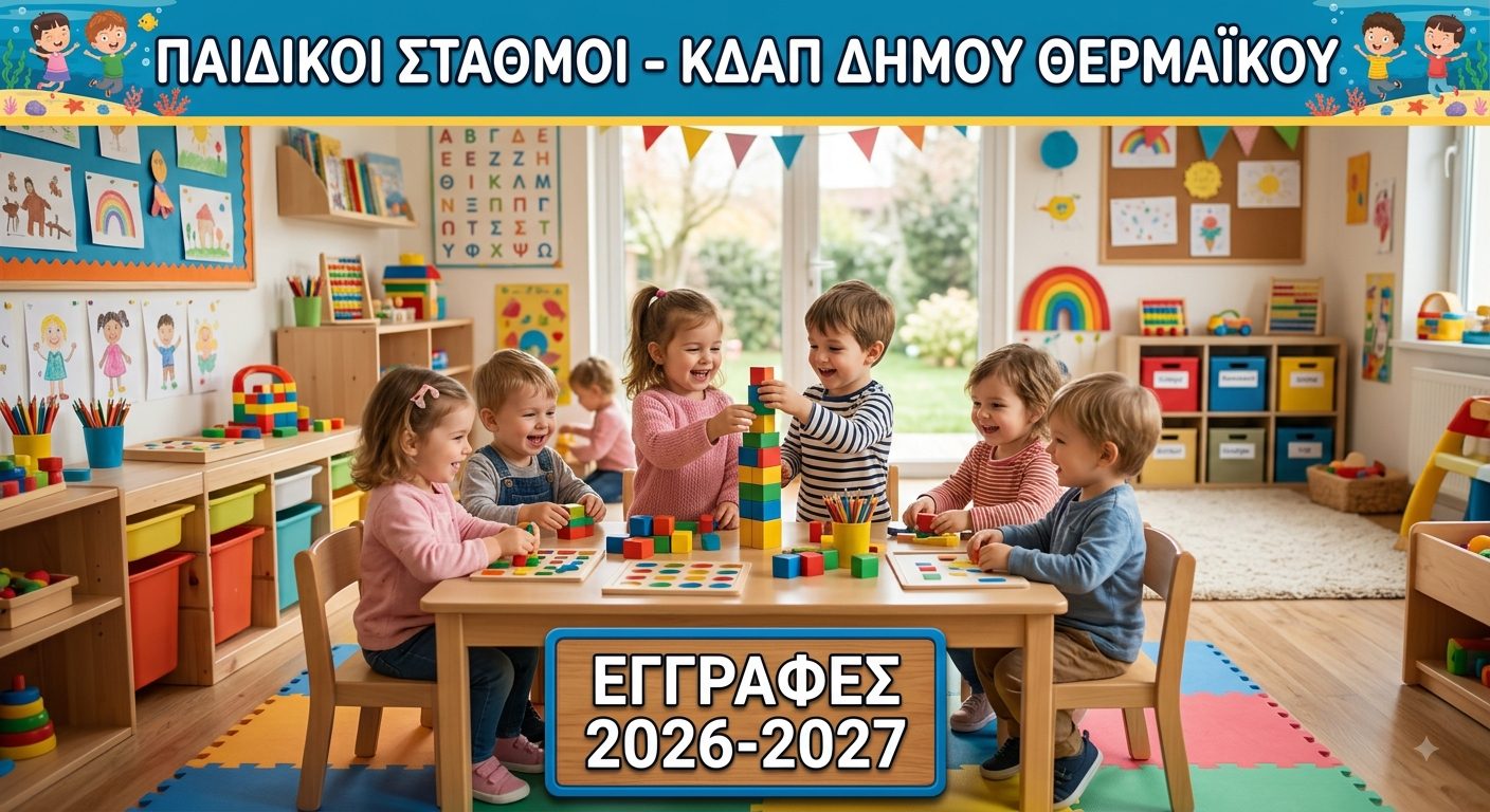 ΕΓΓΡΑΦΕΣ ΜΕΣΩ ΕΣΠΑ ΣΤΟΥΣ ΔΗΜΟΤΙΚΟΥΣ ΠΑΙΔΙΚΟΥΣ ΣΤΑΘΜΟΥΣ ΚΑΙ ΚΕΝΤΡΑ ΔΗΜΙΟΥΡΓΙΚΗΣ ΑΠΑΣΧΟΛΗΣΗΣ ΠΑΙΔΙΩΝ (ΚΔΑΠ) ΔΗΜΟΥ ΘΕΡΜΑΪΚΟΥ