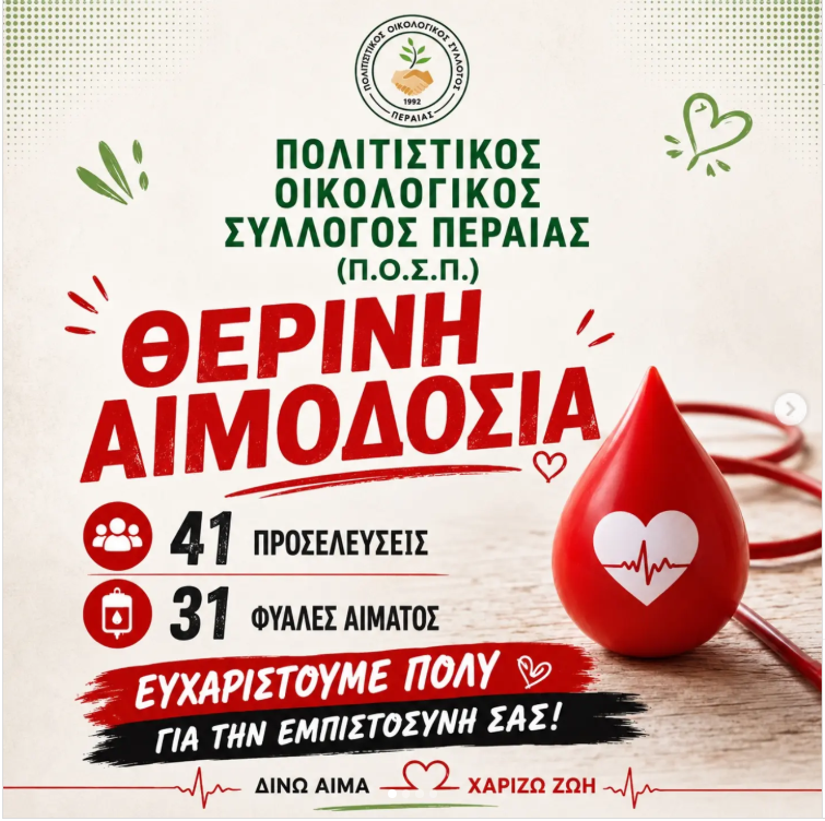 31 φιάλες ζωής από τους νέους της Περαίας