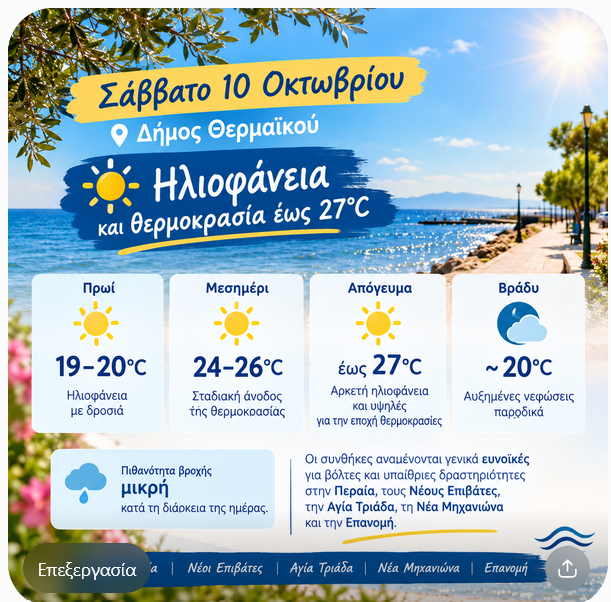ΚΑΙΡΟΣ: Ηλιοφάνεια και θερμοκρασία έως 27°C